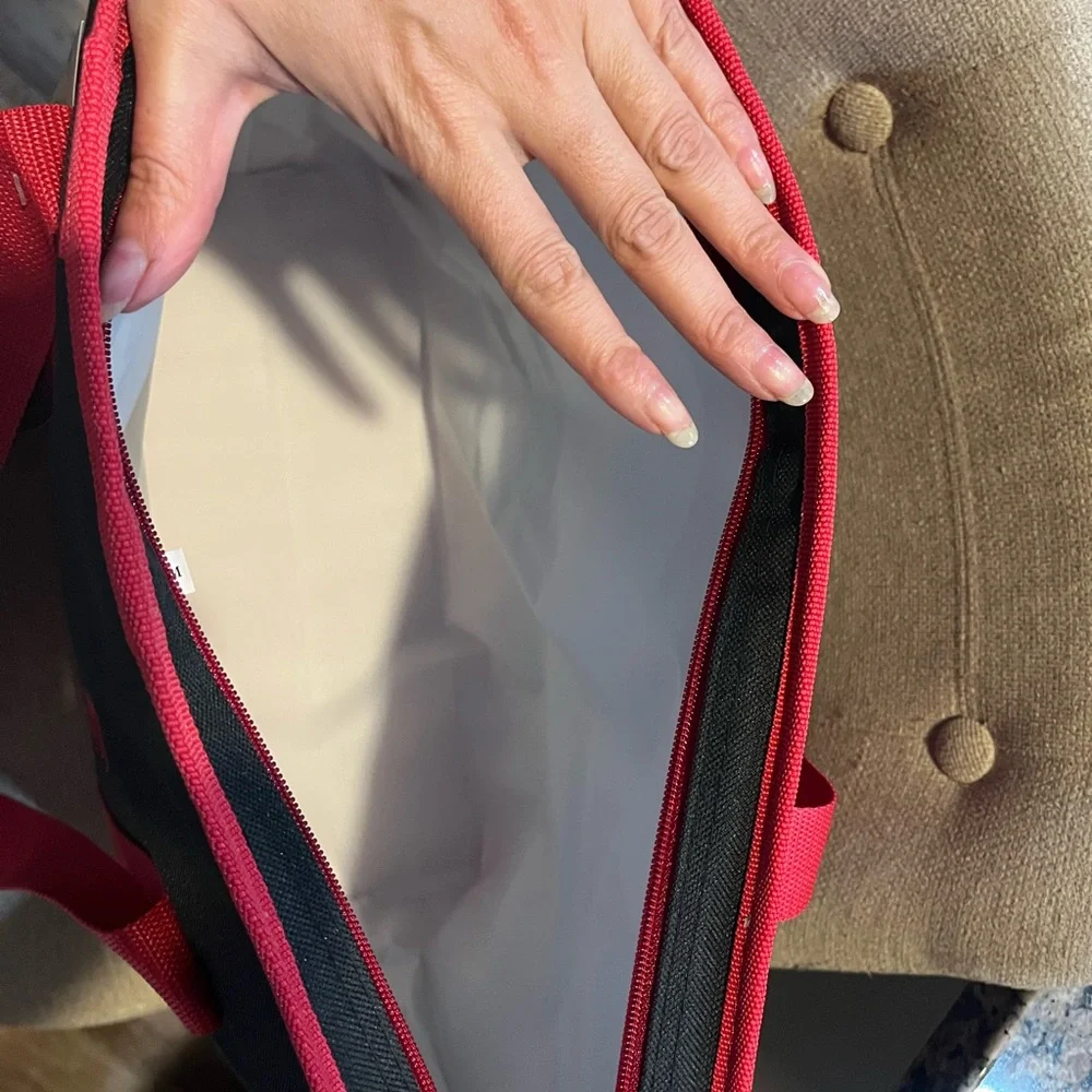 Trader Joe's Black and Red Insulated shopping Tote Bag.